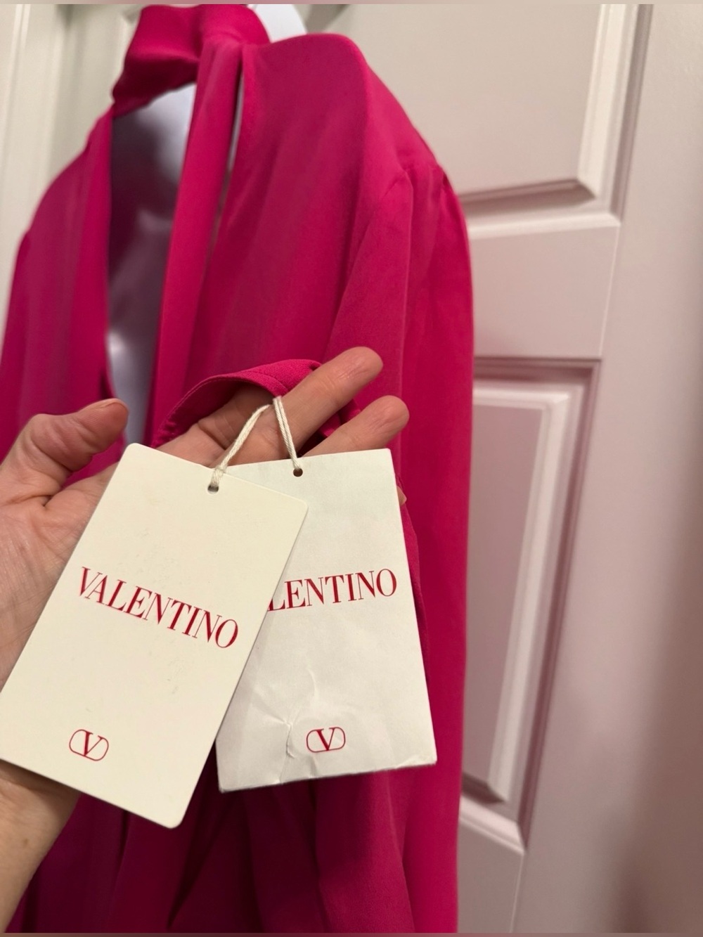 Valentino Fuchsia Convertible Tie-Neck Long-Sleeve Blouse -NEW W TAGS - Picture 3 of 6